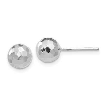 14K Weißgold Poliert Diamantiert 7mm Kugel Ohrstecker