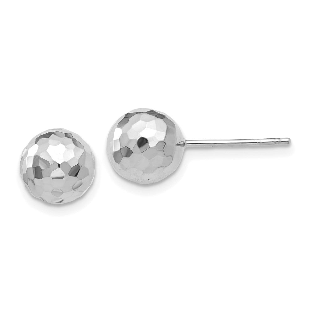 14K Weißgold Ohrstecker, poliert, diamantgeschliffen, 8 mm Kugel