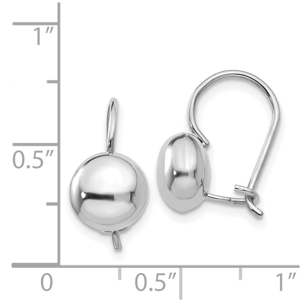 14K Weißgold Poliert 8mm Knopf Kidney Draht Ohrringe