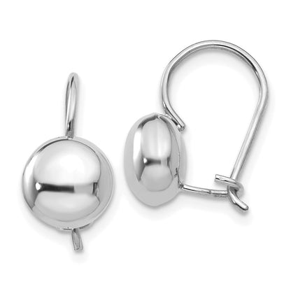 14K Weißgold Poliert 8mm Knopf Kidney Draht Ohrringe