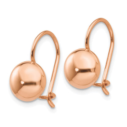 14K Roségold Poliert 8mm Knopf Kidney Draht Ohrringe