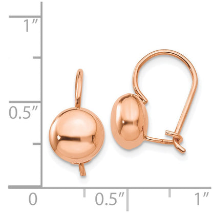14K Roségold Poliert 8mm Knopf Kidney Draht Ohrringe