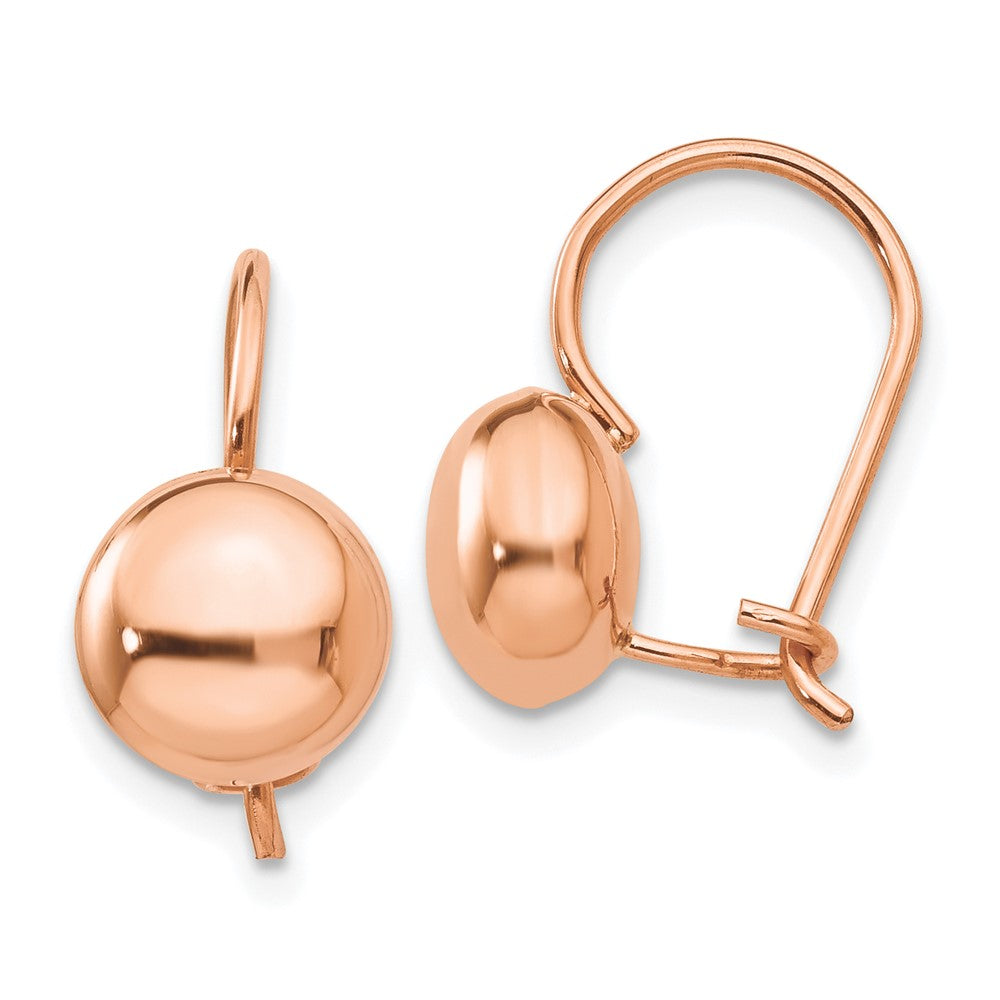 14K Roségold Poliert 8mm Knopf Kidney Draht Ohrringe