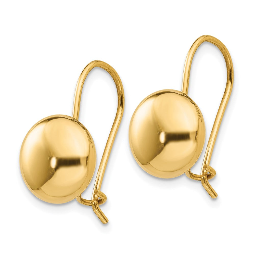 14K Gelbgold Poliert 10.5mm Knopf Kidney Draht Ohrringe