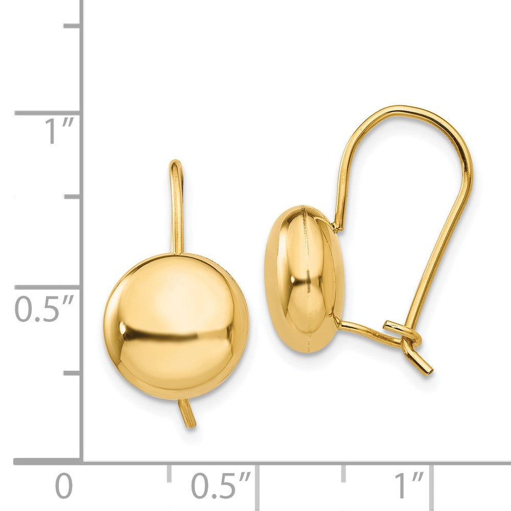 14K Gelbgold Poliert 10.5mm Knopf Kidney Draht Ohrringe