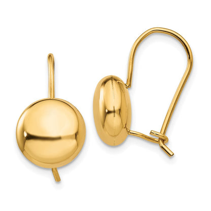 14K Gelbgold Poliert 10.5mm Knopf Kidney Draht Ohrringe