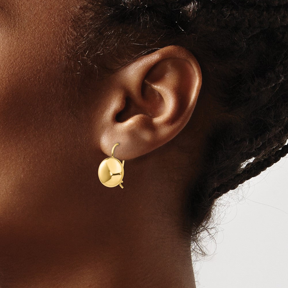 14K Gelbgold Poliert 12mm Knopf Kidney Draht Ohrringe
