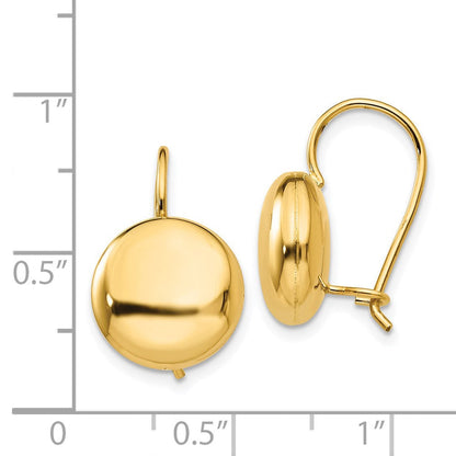 14K Gelbgold Poliert 12mm Knopf Kidney Draht Ohrringe
