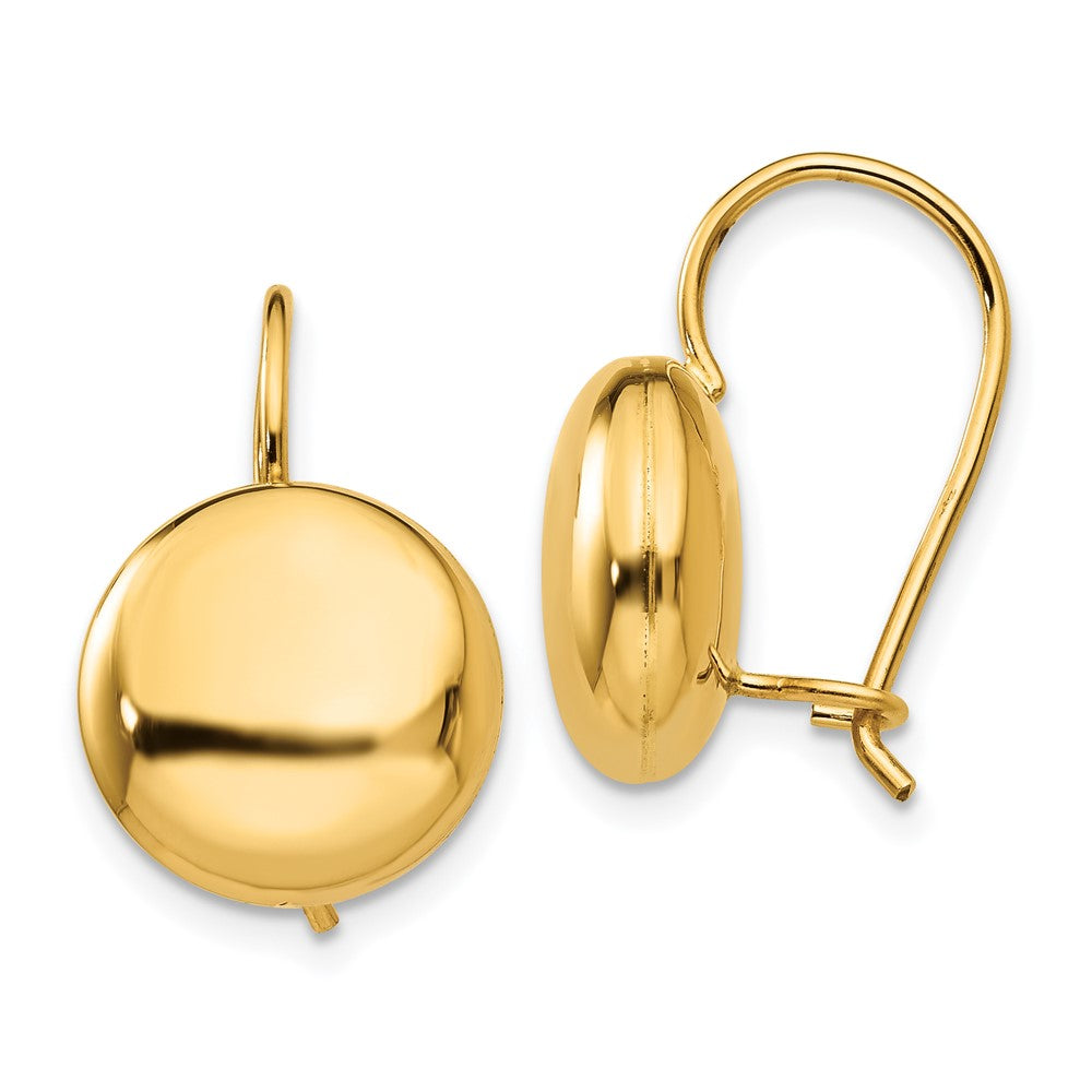 14K Gelbgold Poliert 12mm Knopf Kidney Draht Ohrringe