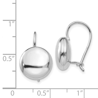 14K Weißgold Poliert 12mm Knopf Kidney Draht Ohrringe