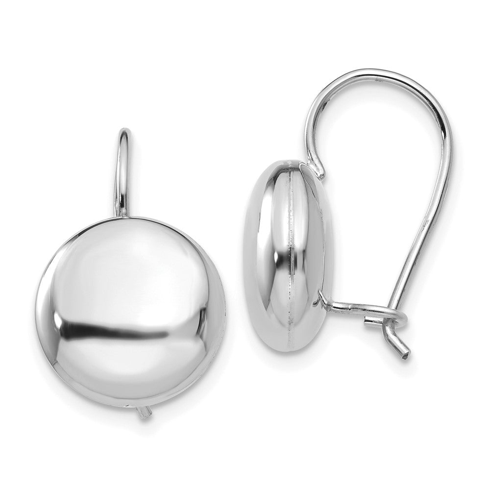 14K Weißgold Poliert 12mm Knopf Kidney Draht Ohrringe