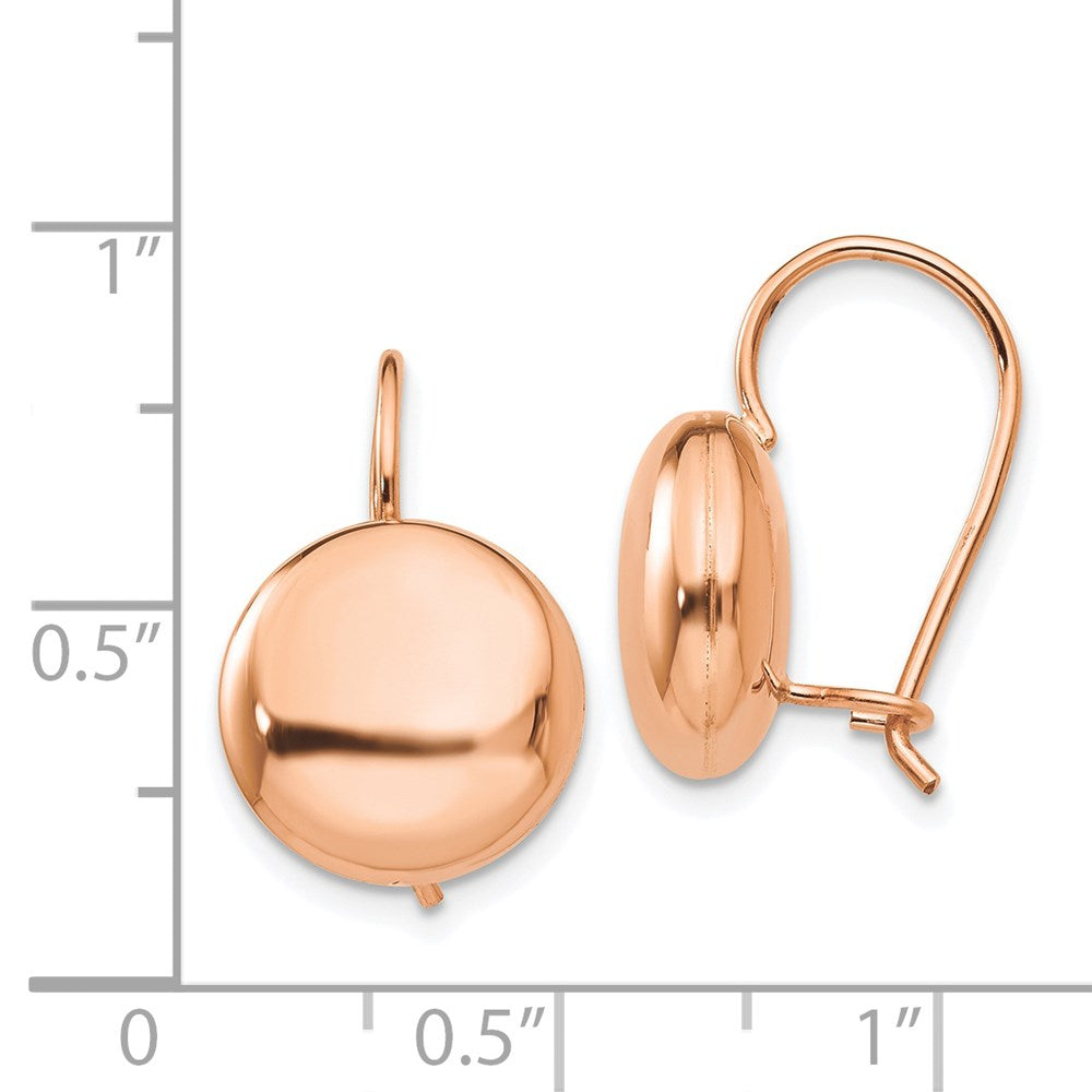 14K Roségold Poliert 12mm Knopf Kidney Draht Ohrringe