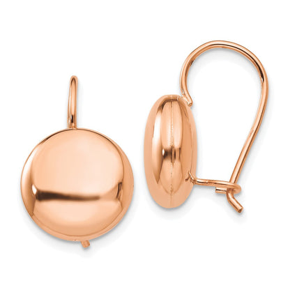 14K Roségold Poliert 12mm Knopf Kidney Draht Ohrringe