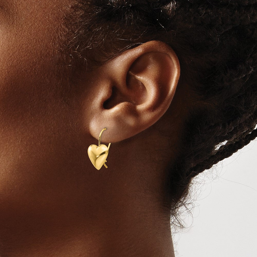 14K Gelbgold Poliert 11.5mm Gewölbt Herz Kidney Draht Ohrringe