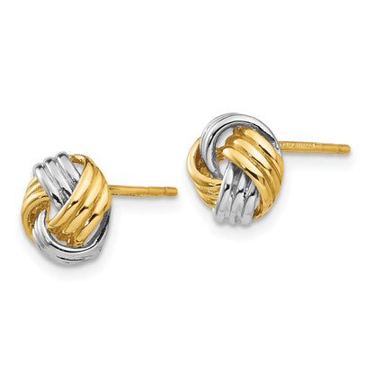 14K Gelbgold und Rhodium mit polierten Liebesknoten-Ohrsteckern
