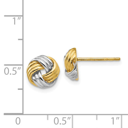 14K Gelbgold und Rhodium mit polierten Liebesknoten-Ohrsteckern