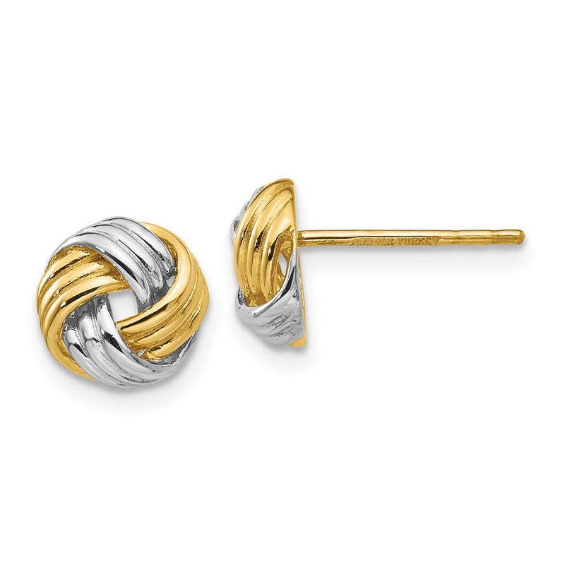 14K Gelbgold und Rhodium mit polierten Liebesknoten-Ohrsteckern