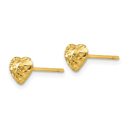 14K Gelbgold Diamantiert Gewölbt Herz Stecker Ohrstecker