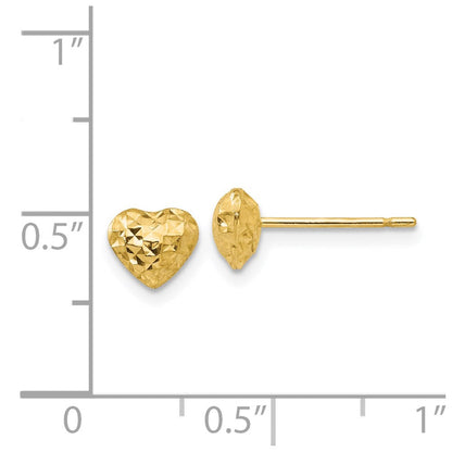 14K Gelbgold Diamantiert Gewölbt Herz Stecker Ohrstecker