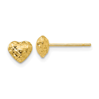 14K Gelbgold Diamantiert Gewölbt Herz Stecker Ohrstecker