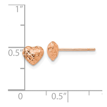 14K Roségold Diamantiert Gewölbt Herz Stecker Ohrstecker