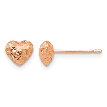 14K Roségold Diamantiert Gewölbt Herz Stecker Ohrstecker