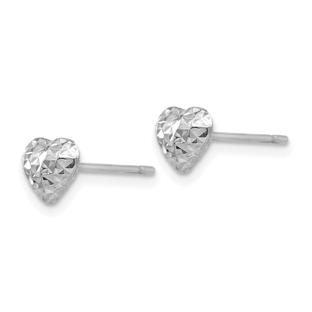 14K Weißgold Diamantiert Gewölbt Herz Stecker Ohrstecker