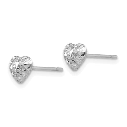 14K Weißgold Diamantiert Gewölbt Herz Stecker Ohrstecker