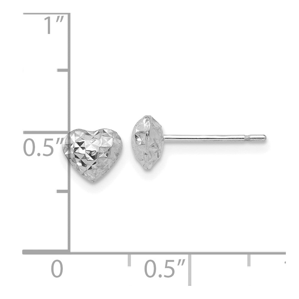 14K Weißgold Diamantiert Gewölbt Herz Stecker Ohrstecker