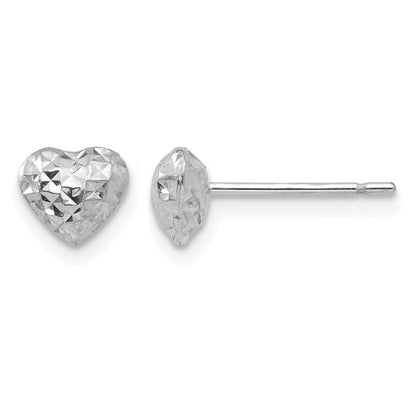 14K Weißgold Diamantiert Gewölbt Herz Stecker Ohrstecker
