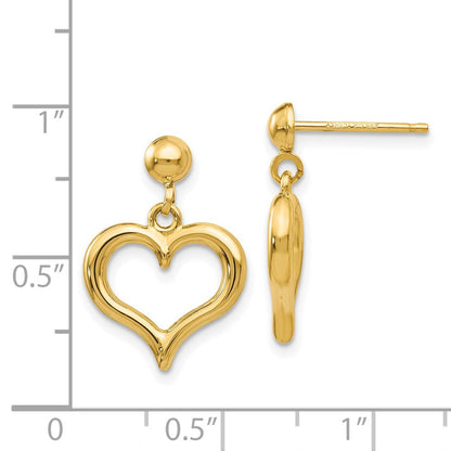14K Gelbgold Poliert Herz Stecker Ohrhänger