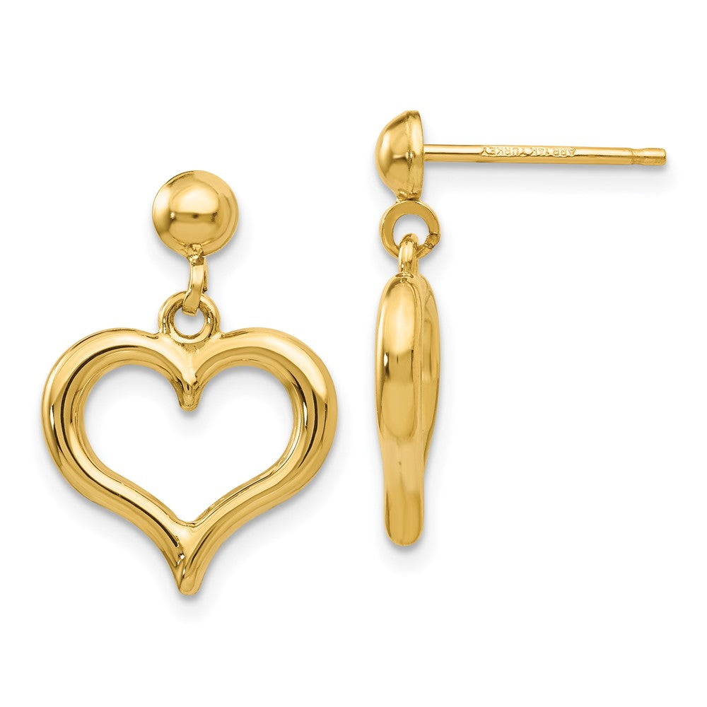 14K Gelbgold Poliert Herz Stecker Ohrhänger