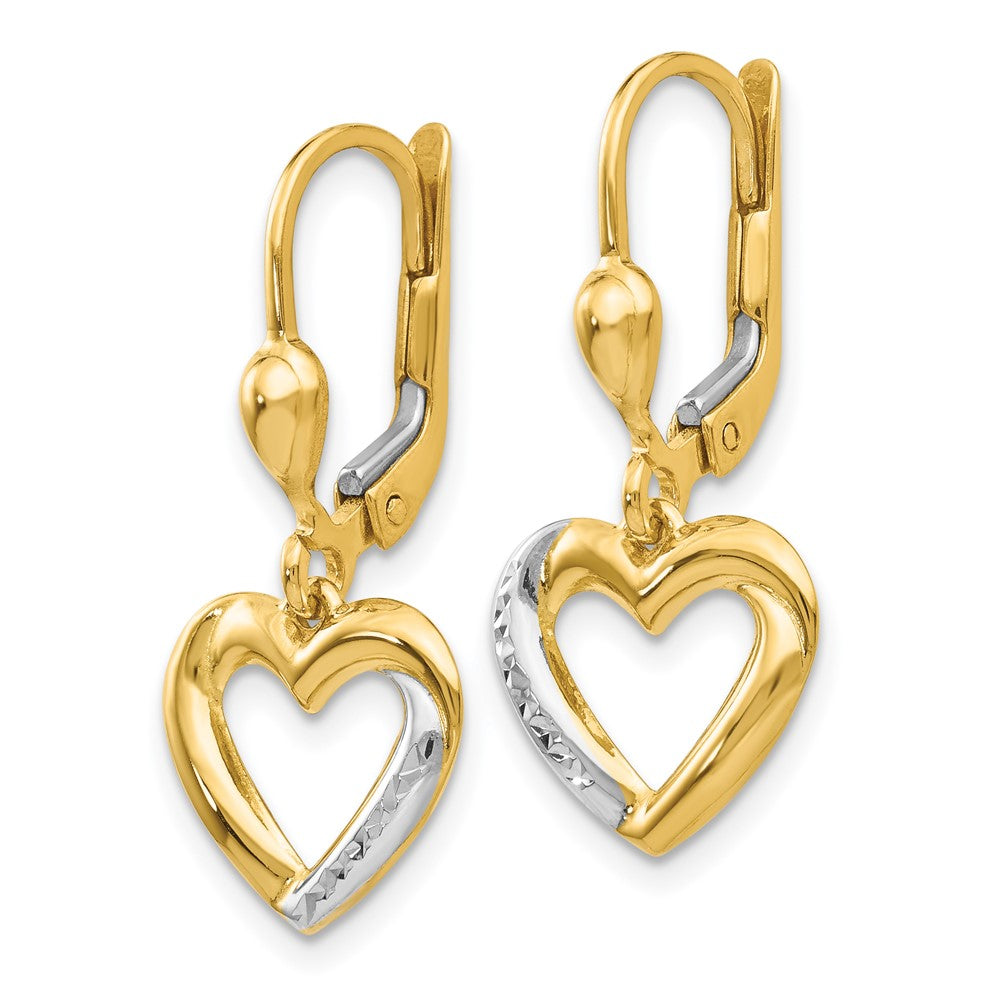 14K Gelb & Rhodium und Strukturiert Poliert Herz Brisur Ohrring