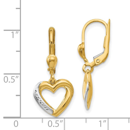 14K Gelb & Rhodium und Strukturiert Poliert Herz Brisur Ohrring