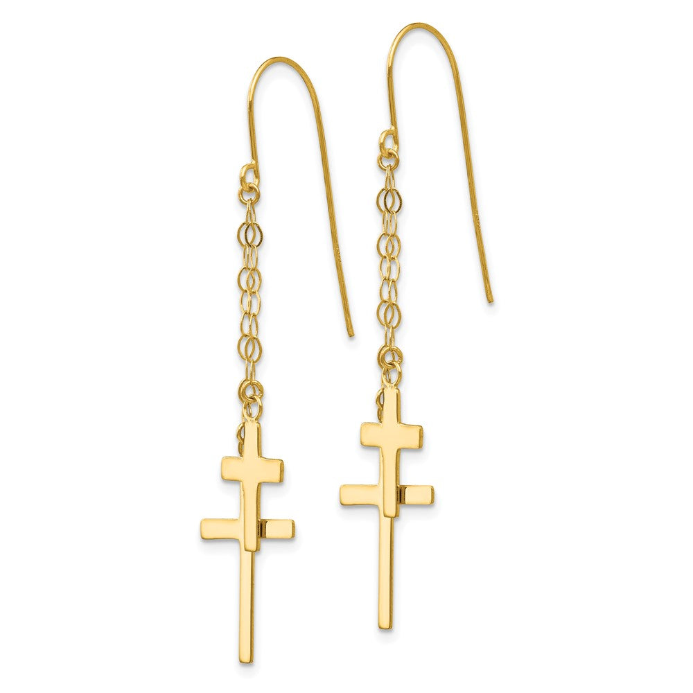 14K Gelbgold Kette Hängend Kreuz Hirte Haken Ohrringe