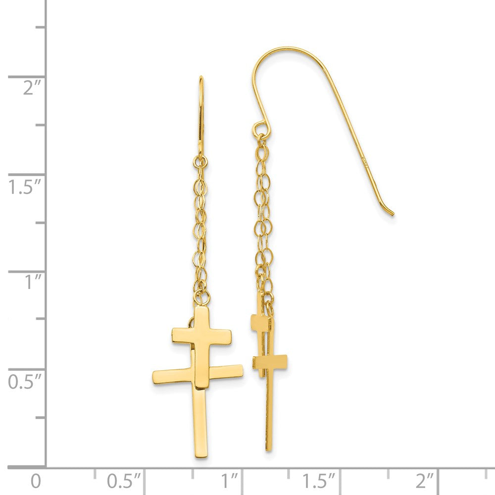 14K Gelbgold Kette Hängend Kreuz Hirte Haken Ohrringe