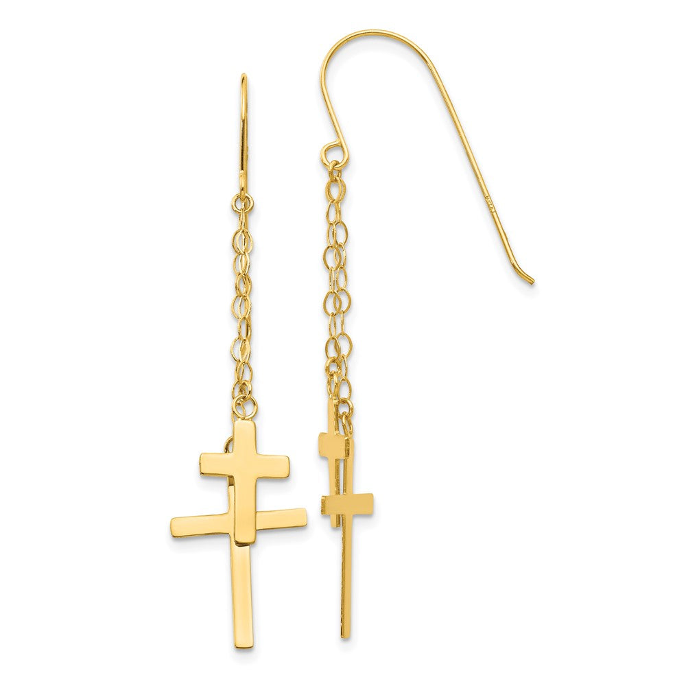 14K Gelbgold Kette Hängend Kreuz Hirte Haken Ohrringe