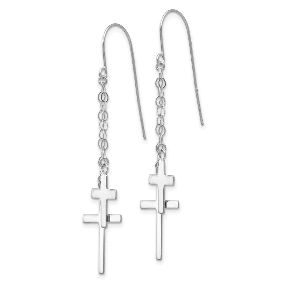 14K Weißgold Kette Hängend Kreuz Hirte Haken Ohrringe