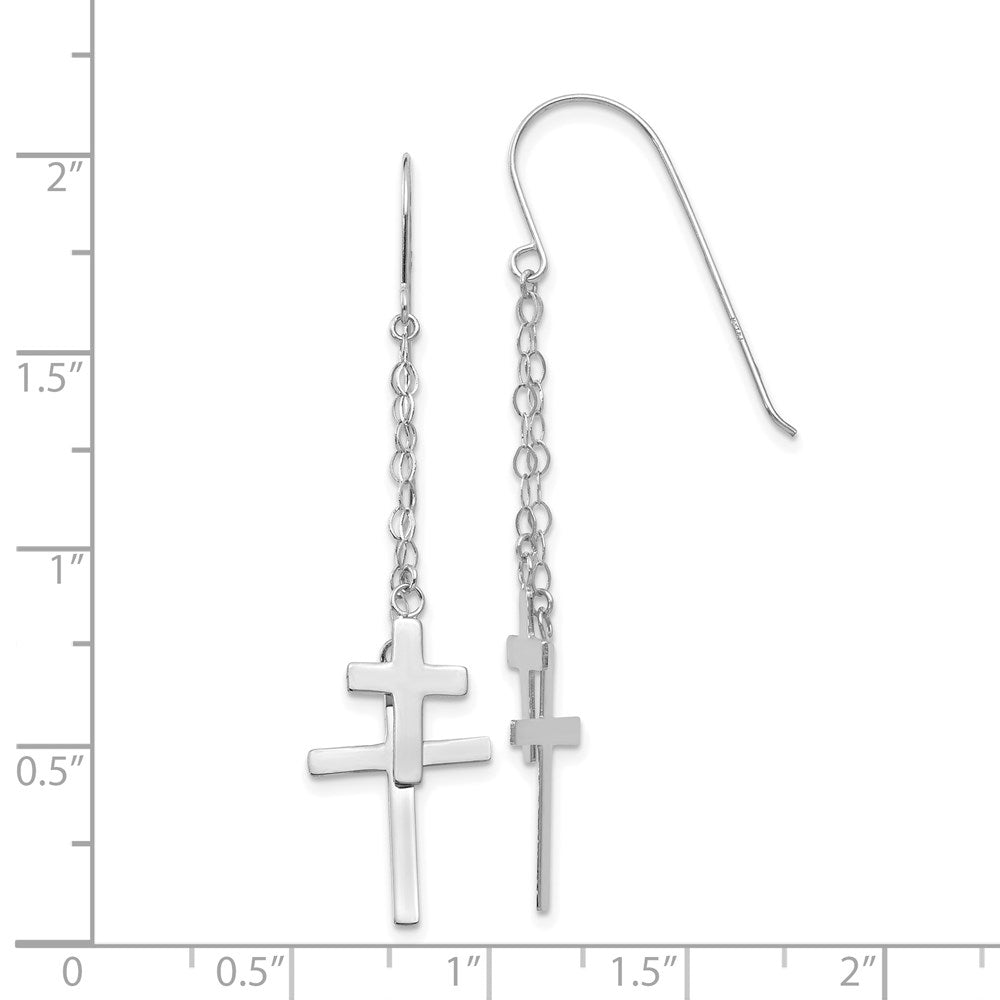 14K Weißgold Kette Hängend Kreuz Hirte Haken Ohrringe