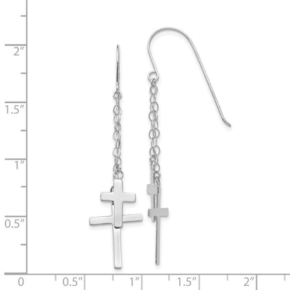 14K Weißgold Kette Hängend Kreuz Hirte Haken Ohrringe
