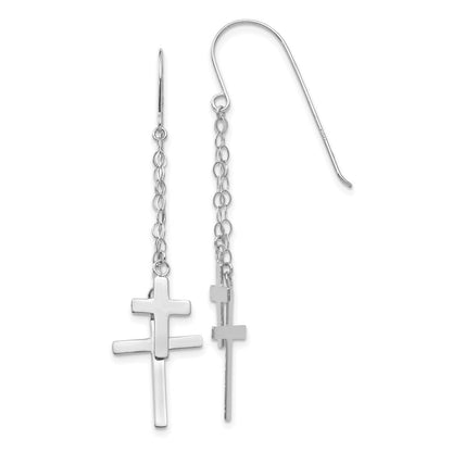 14K Weißgold Kette Hängend Kreuz Hirte Haken Ohrringe