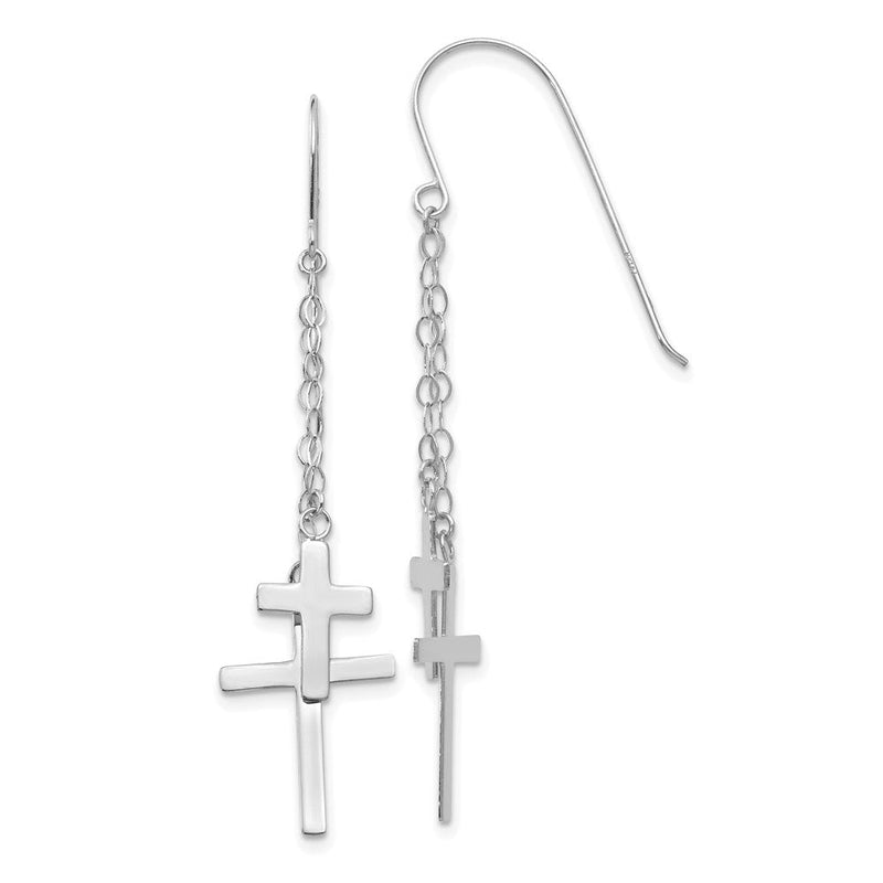 14K Weißgold Kette Hängend Kreuz Hirte Haken Ohrringe