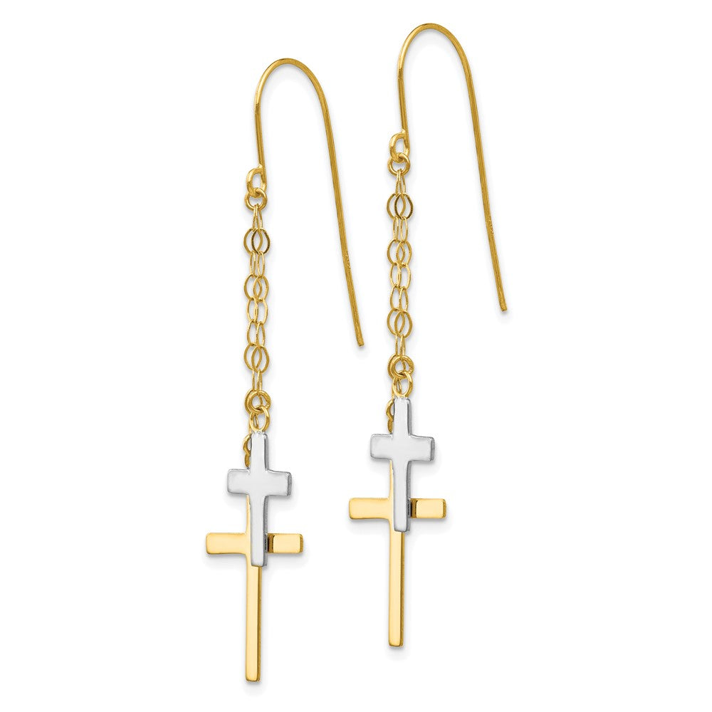 14K Bicolor Kette Hängend Kreuz Hirte Haken Ohrringe