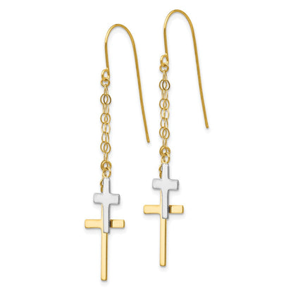 14K Bicolor Kette Hängend Kreuz Hirte Haken Ohrringe