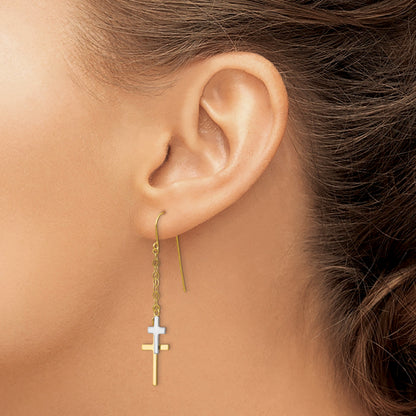 14K Bicolor Kette Hängend Kreuz Hirte Haken Ohrringe