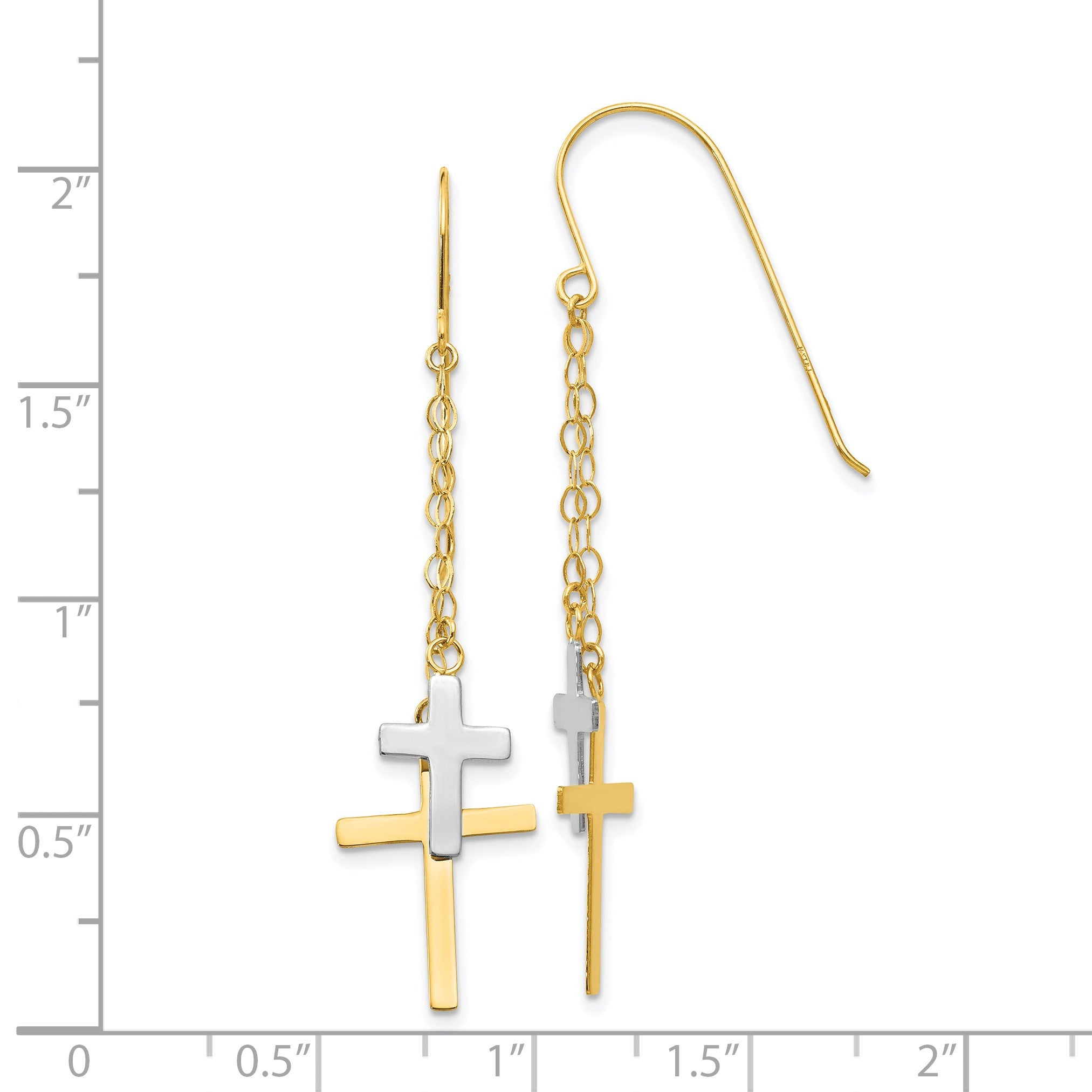 14K Bicolor Kette Hängend Kreuz Hirte Haken Ohrringe