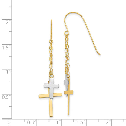 14K Bicolor Kette Hängend Kreuz Hirte Haken Ohrringe