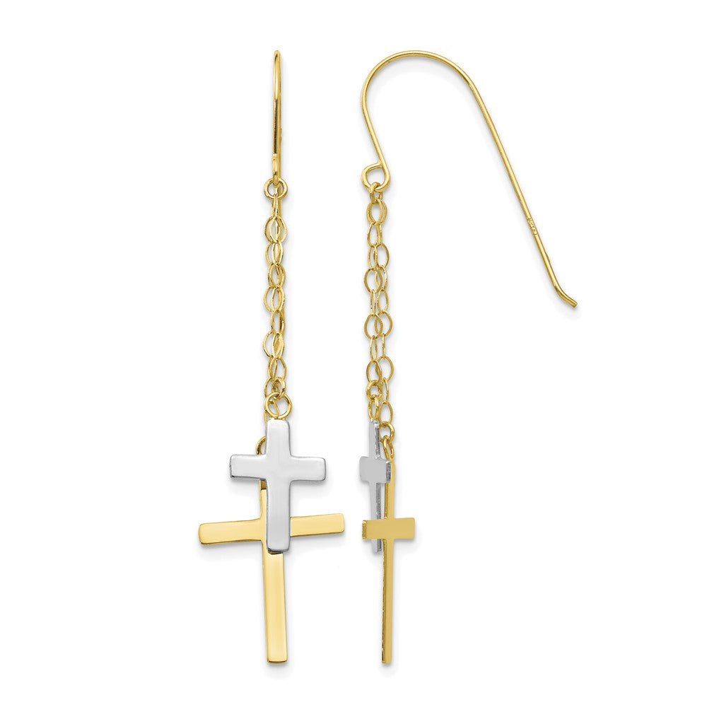 14K Bicolor Kette Hängend Kreuz Hirte Haken Ohrringe