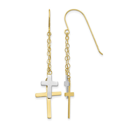 14K Bicolor Kette Hängend Kreuz Hirte Haken Ohrringe