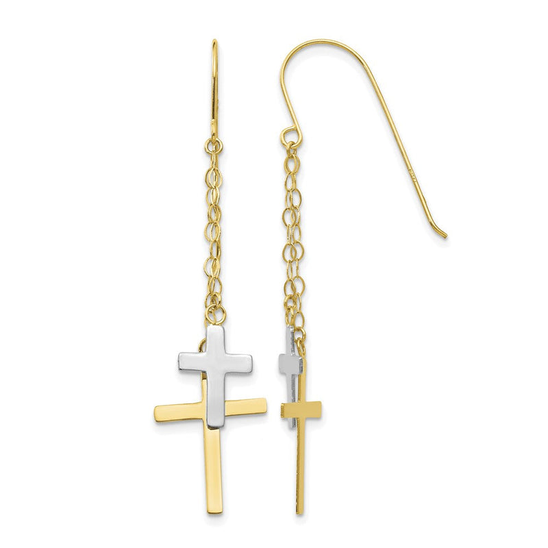 14K Bicolor Kette Hängend Kreuz Hirte Haken Ohrringe
